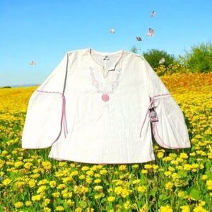 Arantza Embroidered Blouse Women’s Boho White Top Long Sleeve Cottagecore NWT